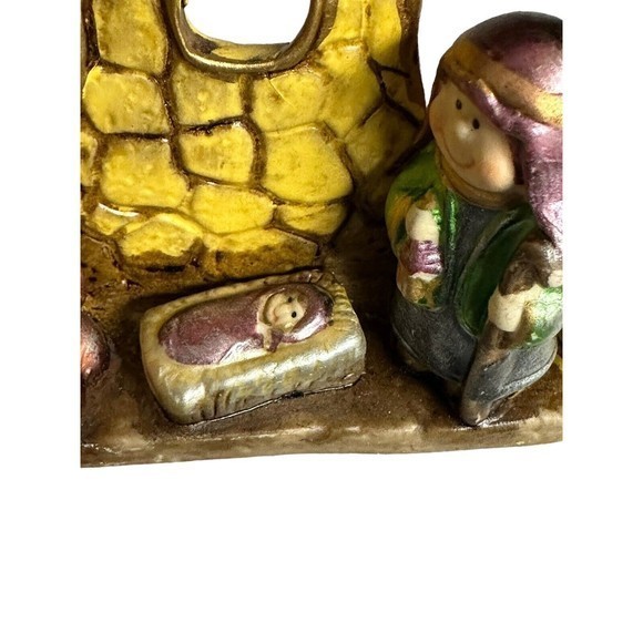 Vtg Nativity Sculpture Manger Stable Baby Jesus Xmas‎ Hand-painted Ceramic 4.25" - Picture 5 of 8